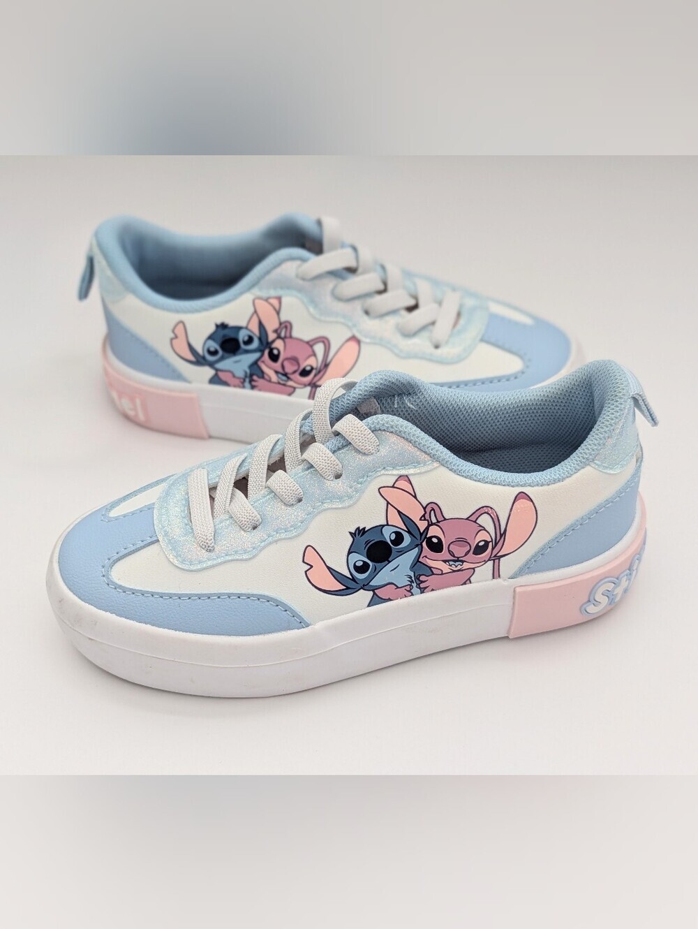 NWT Kids' (Size 10) Lilo & Stitch Pastel Blue Pink w/Glitter Slip-On Sneakers